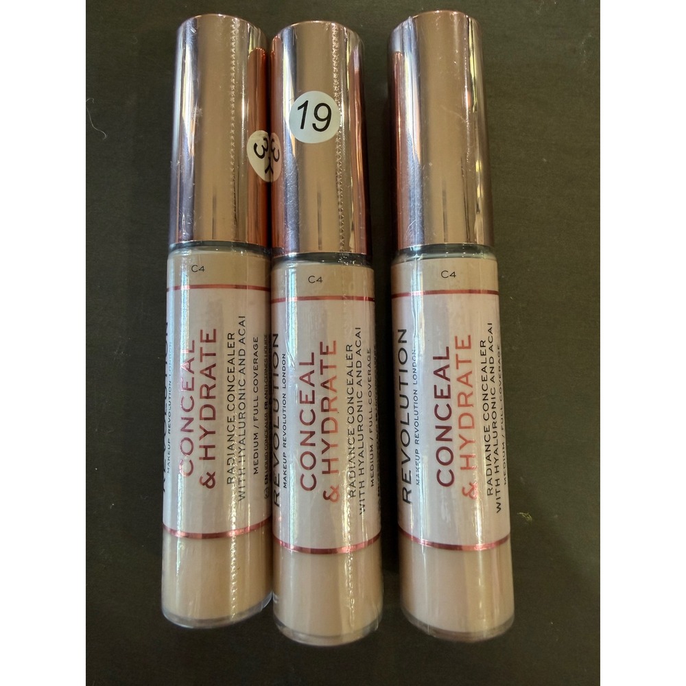 3x Makeup Revolution Conceal & Hydrate Radiance Concealer C4 Hyaluronic Acai